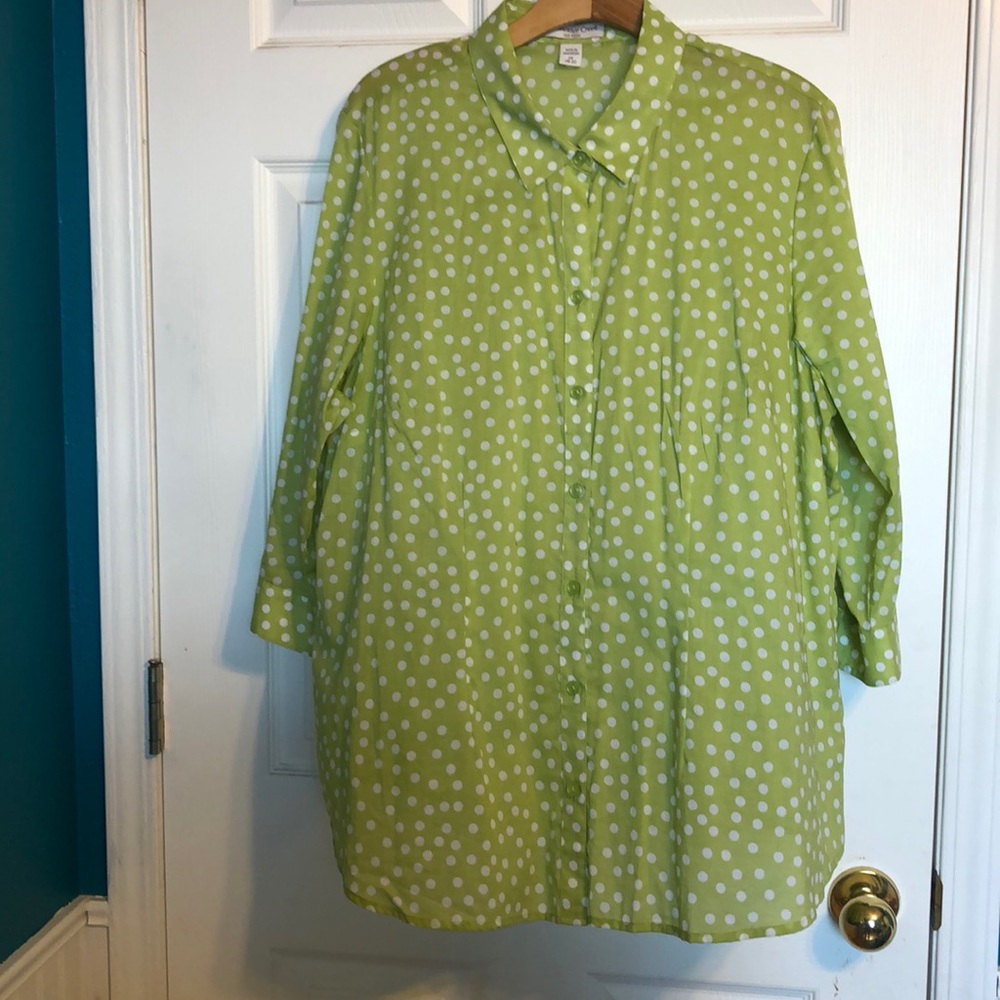 Size 2X Coldwater Creek polka dot green blouse